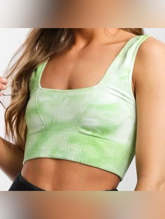 FP Movement by Free People Other - FP Movement Good Karma Tie Dye Square-Neck Bra - Electric Pistachio